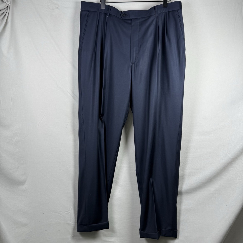 ERMENEGILDO ZEGNA Trousers Mens W37‎ L30 Navy 100% Wool Pleated Dress Pant